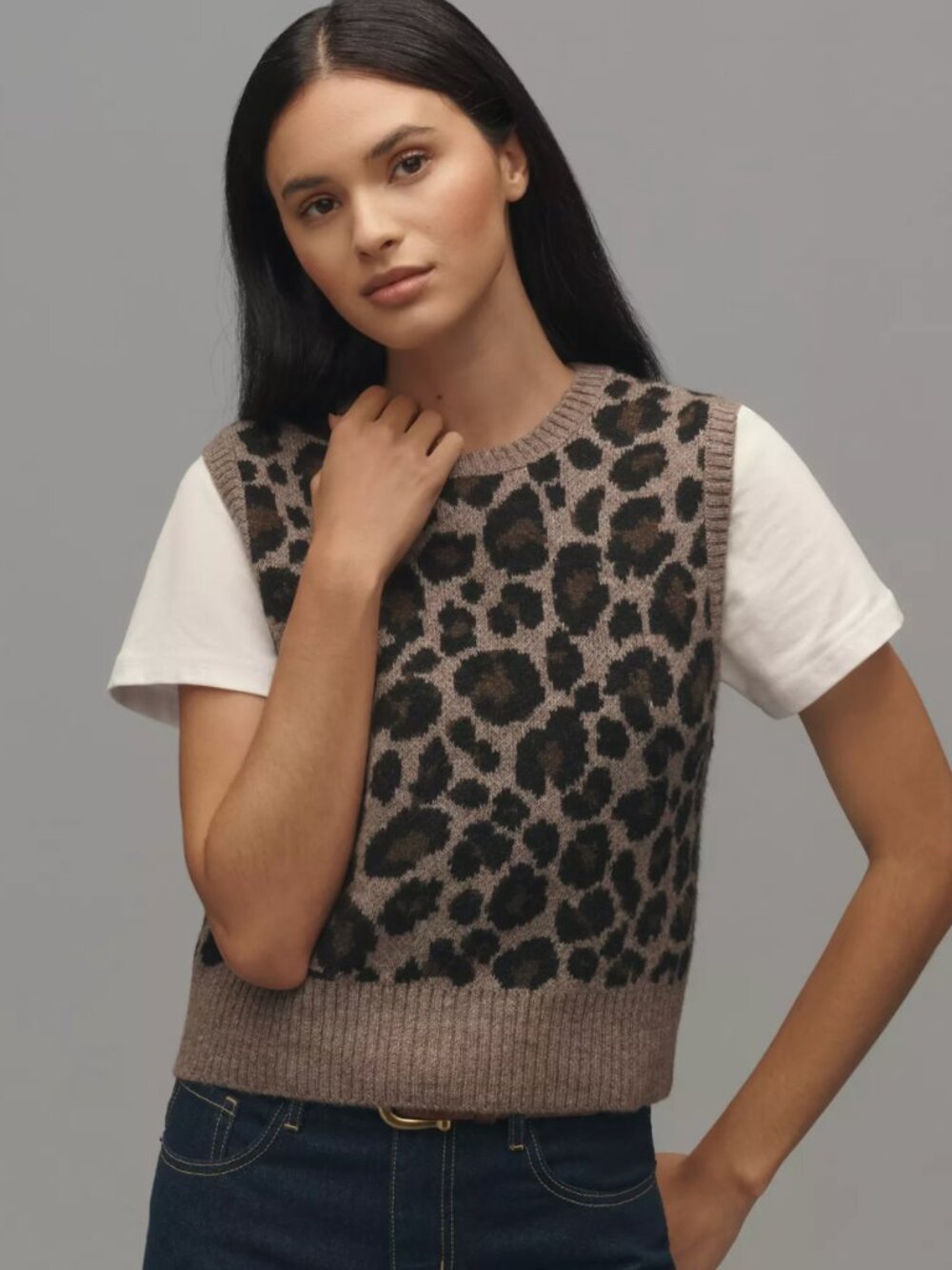 Rare Anthropologie Pilcro Leopard Patterned Knit Sweater Vest Animal Print XS